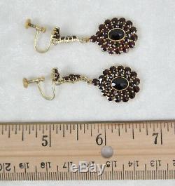 Vintage Pair Edwardian Bohemian Garnet Earrings 900 Silver Gold Wash Screw Back