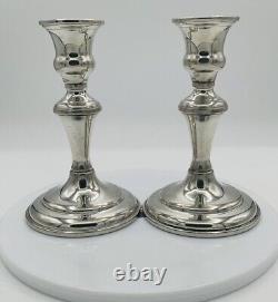 Vintage Pair Empire Silver Pewter Candlestick Holders 6 Made In USA