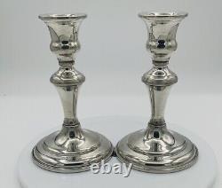 Vintage Pair Empire Silver Pewter Candlestick Holders 6 Made In USA