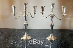 Vintage Pair Empire Sterling Silver Candelabras 3-Candle Convertible -Excellent