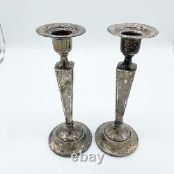 Vintage Pair Filled American Sterling Silver Candlesticks J Wagner & Son 7