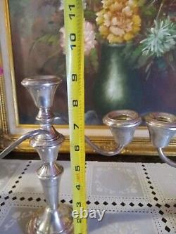 Vintage Pair Frank M Whiting Sterling Silver 3-Light Convertable Candelabras 9