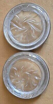 Vintage Pair Frank Whiting Sterling Silver Ornate Wavy Leaf & Glass Coaster Dish