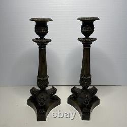 Vintage Pair Frederick Cooper 19th Century Bronze Candlesticks Camden Passage