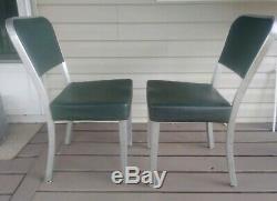 Vintage Pair General Fireproofing Goodform Green Vinyl Aluminum 2 Chairs