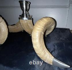 Vintage Pair Genuine Cusi Silver Ram's Horn Candlestick Candle Holders RARE