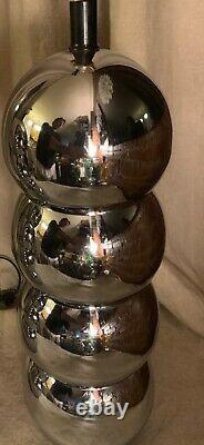 Vintage Pair George Kovacs Stacked Ball Chrome Table Lamp Mid Century Modern MCM