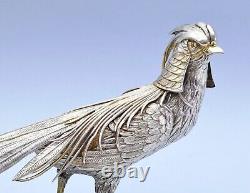 Vintage Pair Gilt Sterling solid silver pheasants 915 Silver By Dionisio García