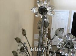 Vintage Pair Gilt Wood Crystal Beaded Flower Urn Lamp Candelabras 38