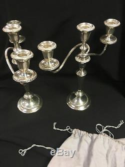 Vintage Pair Gorham Puritan Sterling 3 Light Convertible Candelabra