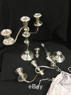 Vintage Pair Gorham Puritan Sterling 3 Light Convertible Candelabra