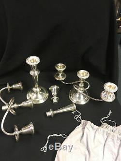 Vintage Pair Gorham Puritan Sterling 3 Light Convertible Candelabra