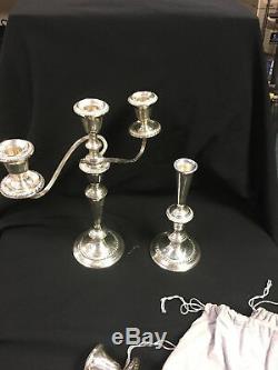 Vintage Pair Gorham Puritan Sterling 3 Light Convertible Candelabra