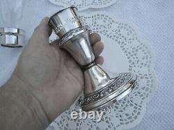 Vintage Pair Gorham Sterling Silver Candle Stick Hurricane Holders Etched Glass