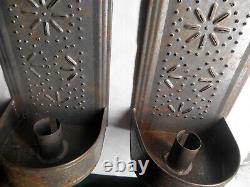 Vintage Pair Hanging Tin Candle Holder Sconce Crimped Crown