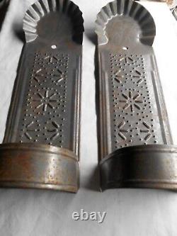 Vintage Pair Hanging Tin Candle Holder Sconce Crimped Crown
