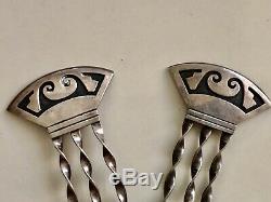 Vintage Pair Hopi Indian Silver Hair Stick Ornament Native American Signed