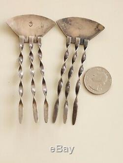 Vintage Pair Hopi Indian Silver Hair Stick Ornament Native American Signed