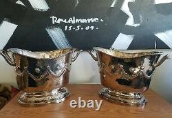 Vintage Pair Italian Messulam Sterling Silver Ice Buckets Or Wine Coolers