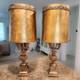 Vintage Pair Italian Regency Candelabra Table Lamps Crystal Drops Gold Shades
