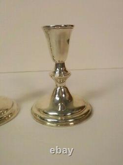 Vintage Pair LUX BOND & GREEN Sterling Silver 4.25 Weighted Candlesticks