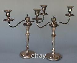 Vintage Pair Large 17 Tall Silver Plate Two 2 Arm Candlestick Candelabra