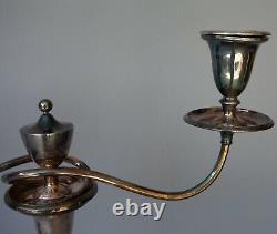 Vintage Pair Large 17 Tall Silver Plate Two 2 Arm Candlestick Candelabra