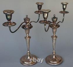 Vintage Pair Large 17 Tall Silver Plate Two 2 Arm Candlestick Candelabra