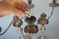 Vintage Pair Large 17 Tall Silver Plate Two 2 Arm Candlestick Candelabra