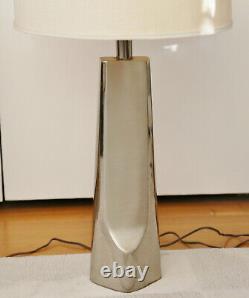 Vintage Pair Laurel Sculptural Brushed Steel, Chrome Table Lamps with Shades
