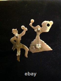 Vintage Pair Mexican Sterling Silver Turq Flamenco Dancer Man Woman 2 Pin Mexico