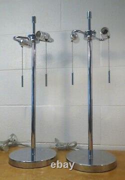 Vintage Pair Mid Century Modern dual socket pull chain Chrome Table Lamps