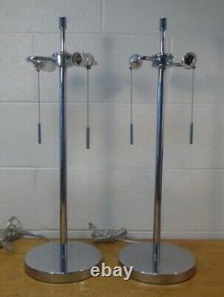 Vintage Pair Mid Century Modern dual socket pull chain Chrome Table Lamps