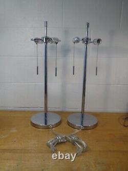 Vintage Pair Mid Century Modern dual socket pull chain Chrome Table Lamps