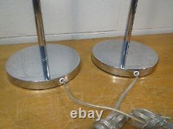 Vintage Pair Mid Century Modern dual socket pull chain Chrome Table Lamps