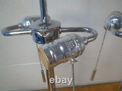 Vintage Pair Mid Century Modern dual socket pull chain Chrome Table Lamps