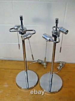 Vintage Pair Mid Century Modern dual socket pull chain Chrome Table Lamps