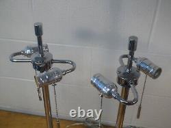 Vintage Pair Mid Century Modern dual socket pull chain Chrome Table Lamps