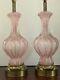 Vintage Pair Murano Barovier & Toso Pink Silver Fleck Bedside Table Glass Lamps