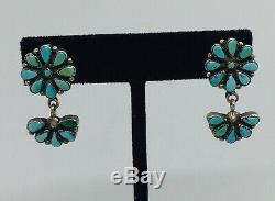 Vintage Pair Navajo Sterling Silver Blue Turquoise Dangle Earrings