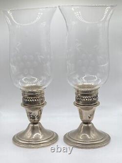Vintage Pair Newport Sterling Silver Weighted Candle Holders Shades Lanterns
