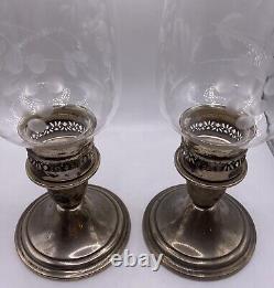 Vintage Pair Newport Sterling Silver Weighted Candle Holders Shades Lanterns