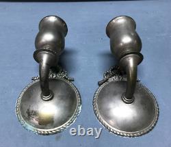 Vintage Pair Nickel Brass Interior Wall Sconce Light Fixtures Old 1903-22B