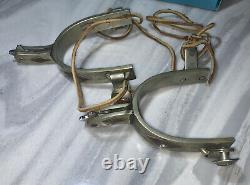 Vintage Pair Nickle Silver Signed RICARDO Spurs with Brass Overlay Horse Head