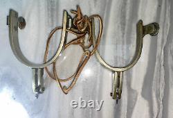 Vintage Pair Nickle Silver Signed RICARDO Spurs with Brass Overlay Horse Head