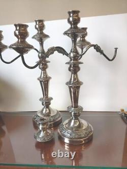 Vintage Pair Of American Goldfeder Silver Candelabras Silverplate 3 to 1 Read