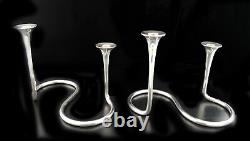 Vintage Pair Of Anton Michelsen Denmark Modernist Sterling Silver Candlesticks