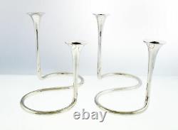 Vintage Pair Of Anton Michelsen Denmark Modernist Sterling Silver Candlesticks