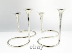 Vintage Pair Of Anton Michelsen Denmark Modernist Sterling Silver Candlesticks