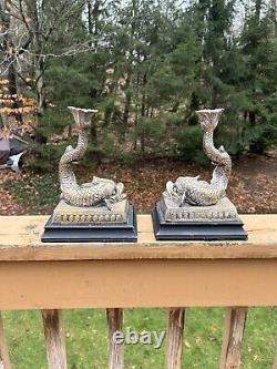 Vintage Pair Of Castilian Imports Coi Fish Dolphin Brass/Silver Candlesticks 10